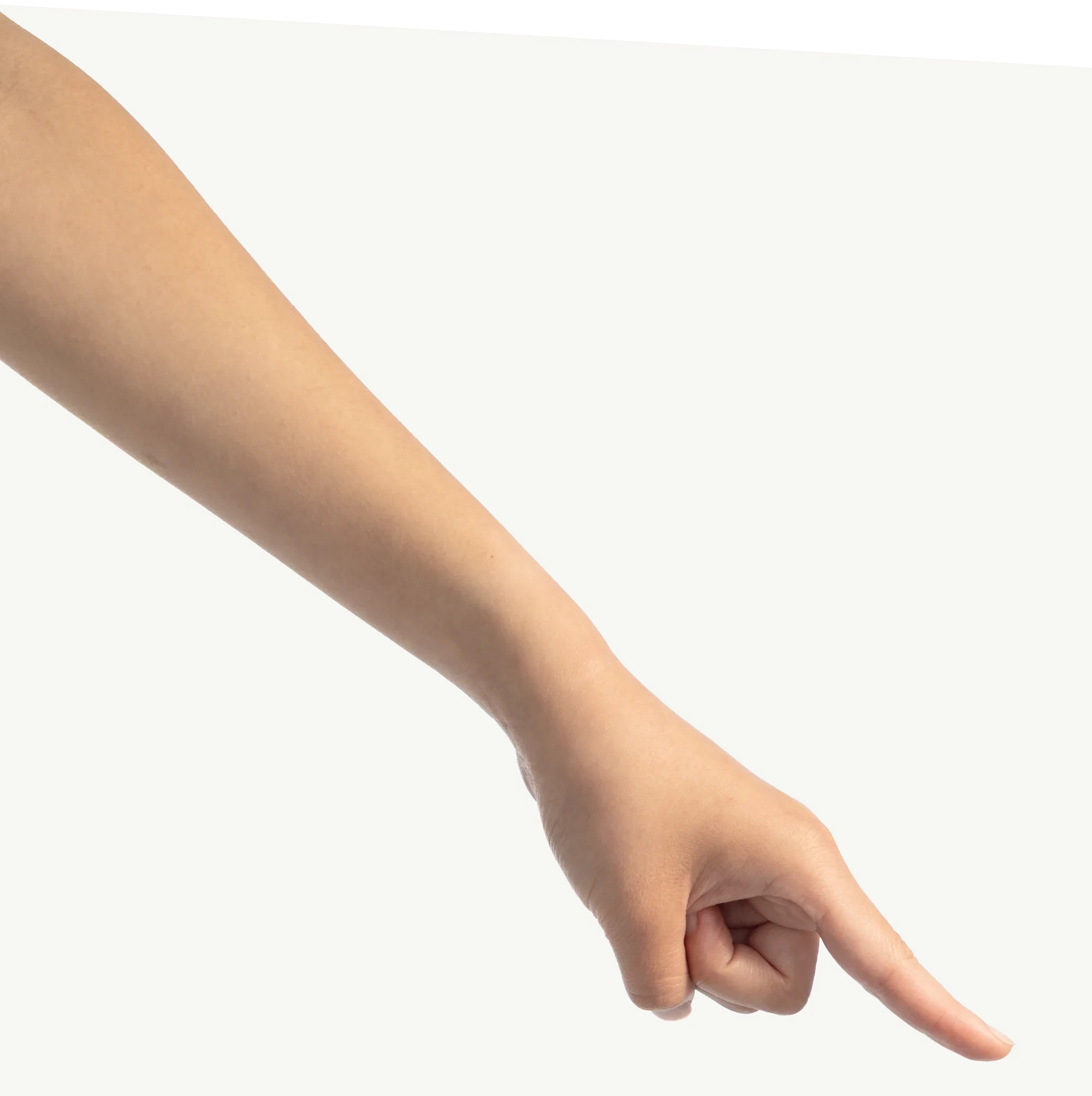 An arm reaching in and pointing down at the floor