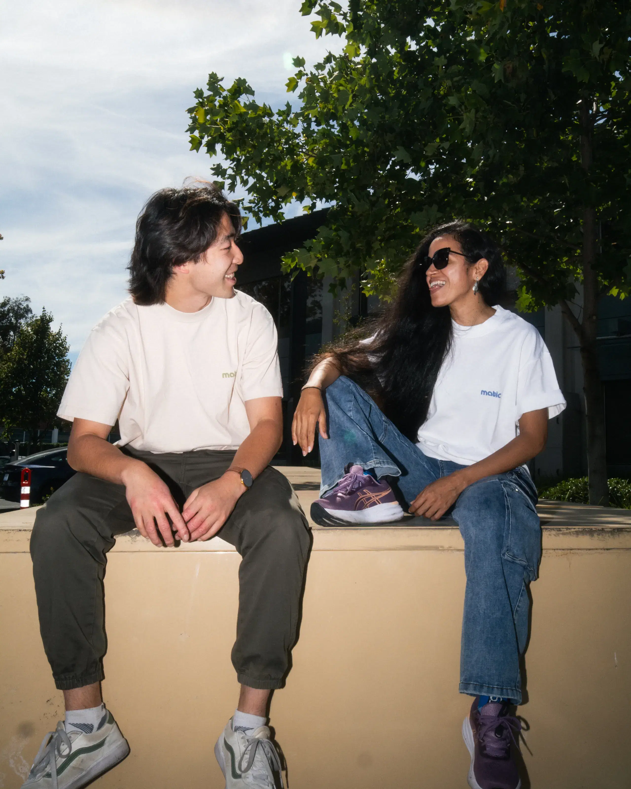 Two Matic engineers talking outside the office